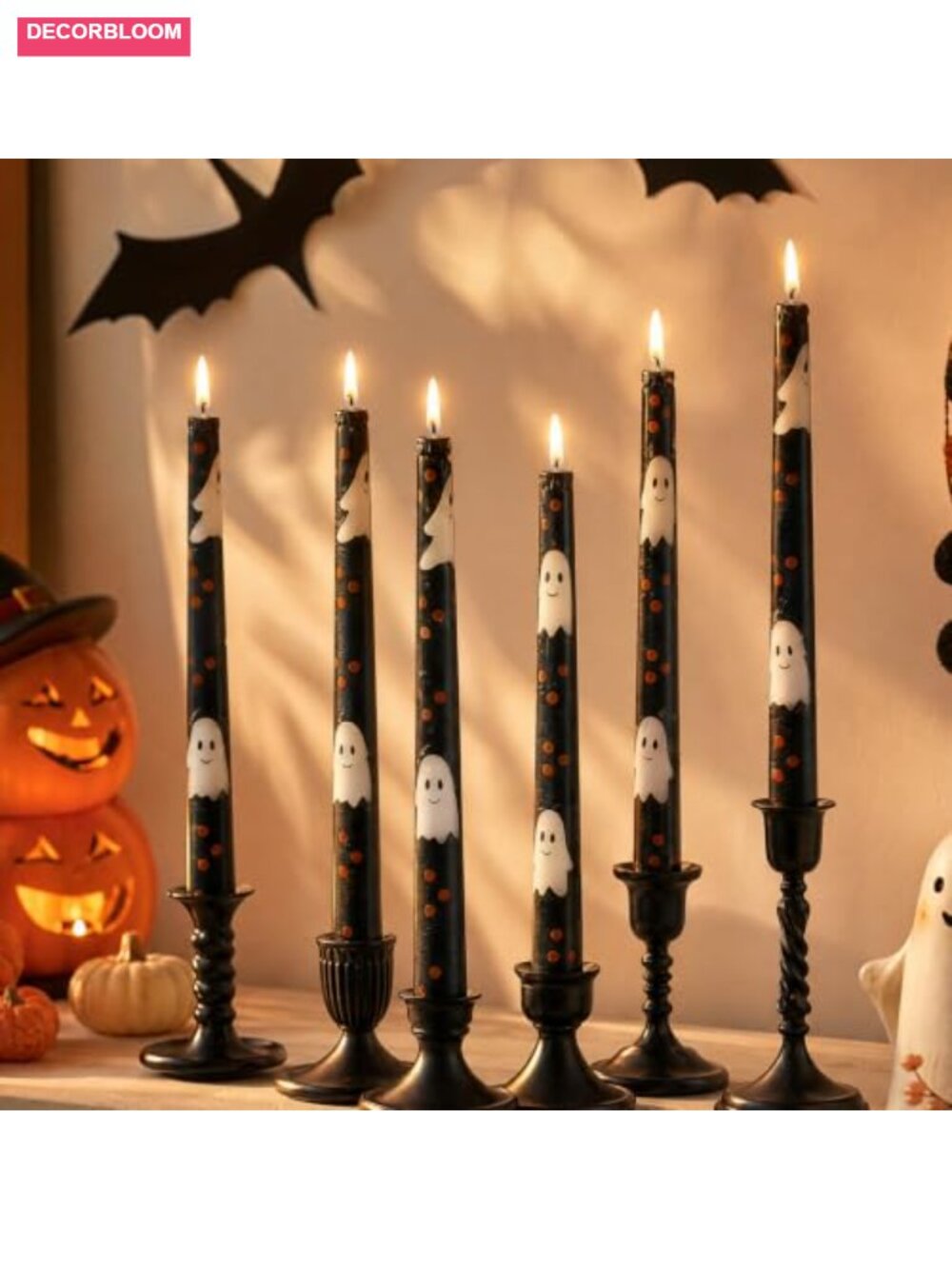 6 Pc Halloween Ghost Taper Candles Unscented 9.8" Decorative